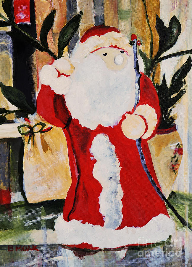 St. Nick in the Library Painting by Barbara Moak