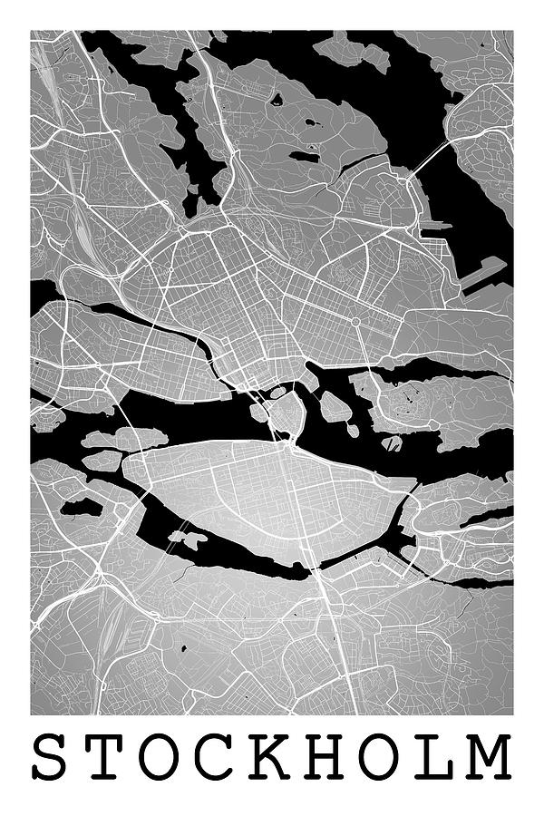 Stockholm Street Map Stockholm Sweden Road Map Art On Color Digital Art By Jurq Studio