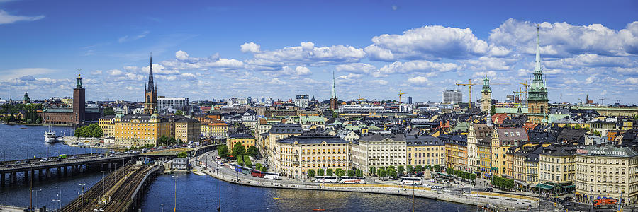 Stockholm summer spires harbour waterfront cityscape panorama Gamla Stan Sweden Photograph by fotoVoyager