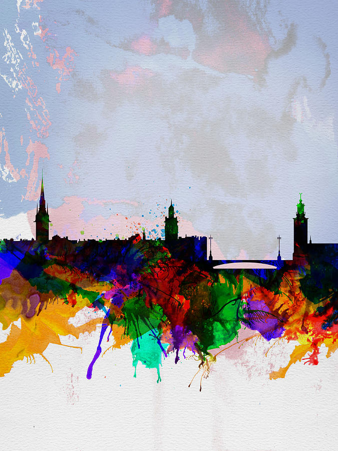 City Painting - Stockholm Watercolor Skyline by Naxart Studio