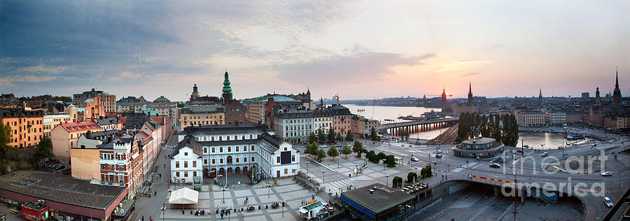 Architecture Photograph - Stockholm wide panorama at sunset by Michal Bednarek