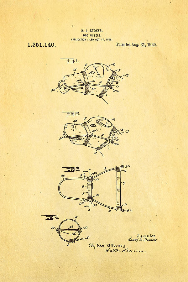 Vintage Photograph - Stoker Dog Muzzle Patent Art 1920 by Ian Monk