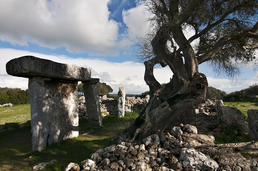 Talayotic culture in Minorca Island - Stone and wood under a blue sky Photograph by Pedro Cardona Llambias