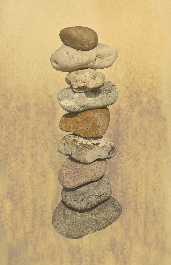 Stone Balancing Textured Print Photograph by David Dehner