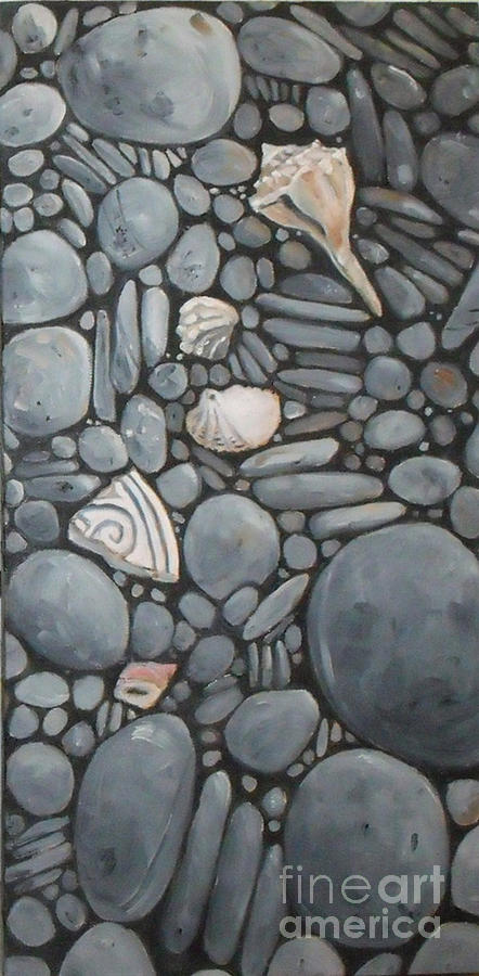 Stone Beach Keepsake Rocky Beach Shells and Stones Painting by Mary Hubley