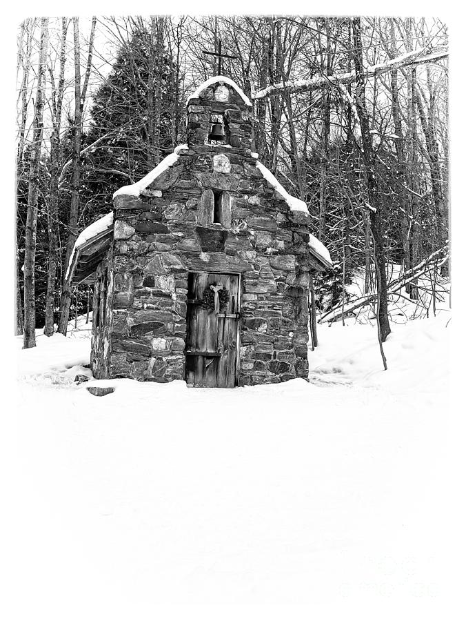 Stone Chapel in the Woods Black and White Photograph by Edward Fielding