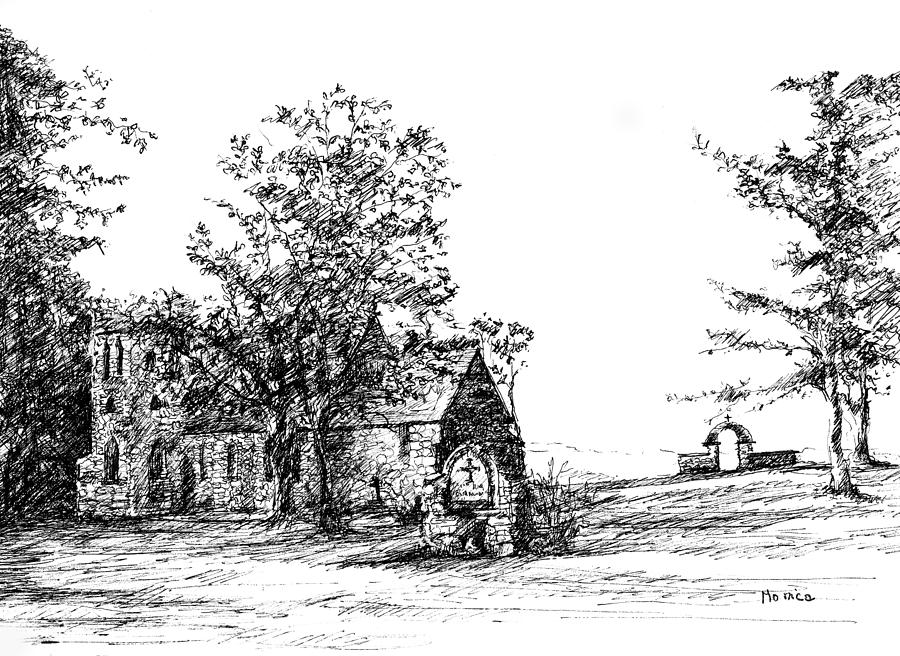 Ellenville Drawing - Stone Church Cragsmore by Monica Cohen