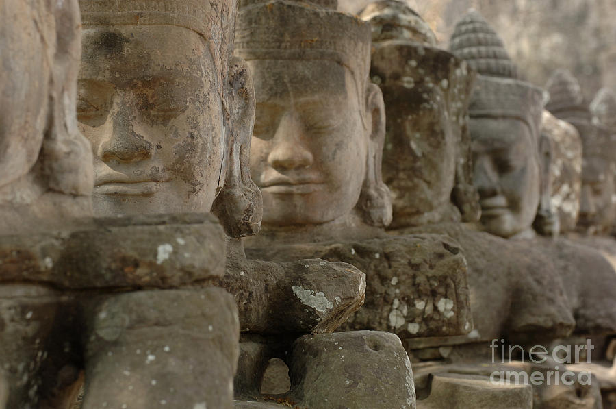 Tree Photograph - Stone Figures Cambodia by Bob Christopher