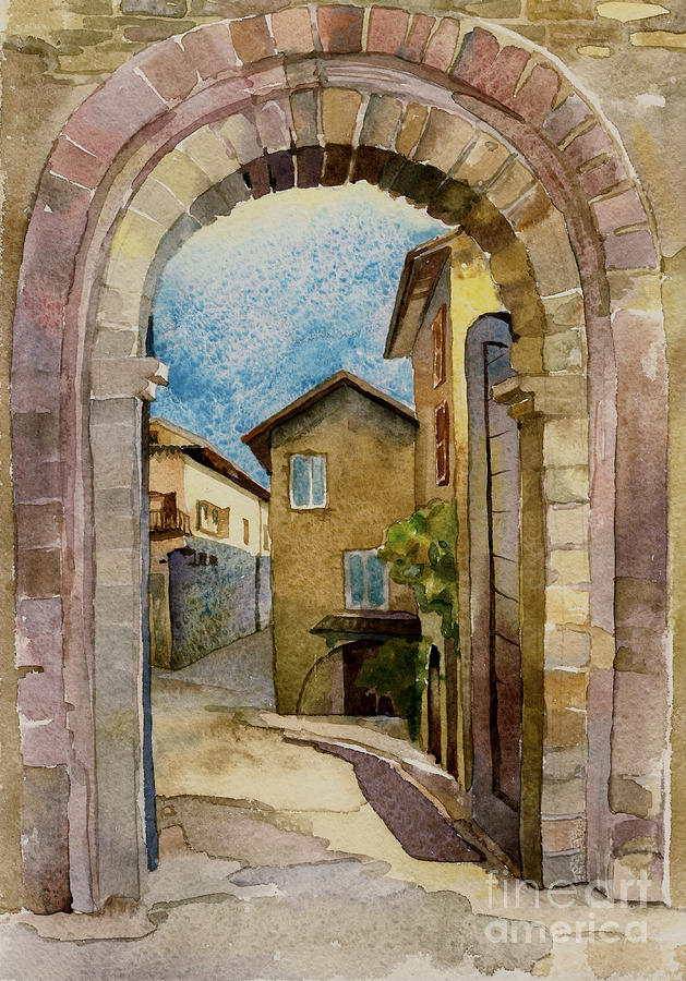 Architecture Painting - stone gate in Assisi Italy by Natalia Sinelnik
