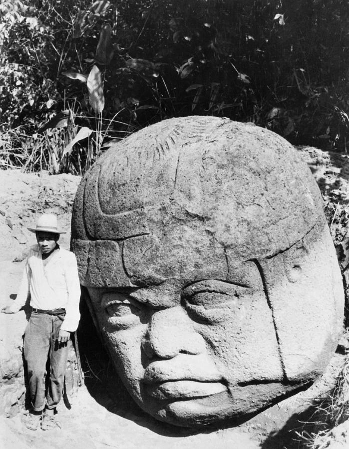 1930's Photograph - Stone Heads Found In Mexico by Underwood Archives 1930's Photograph - Stone Heads Found In Mexico by Underwood Archives