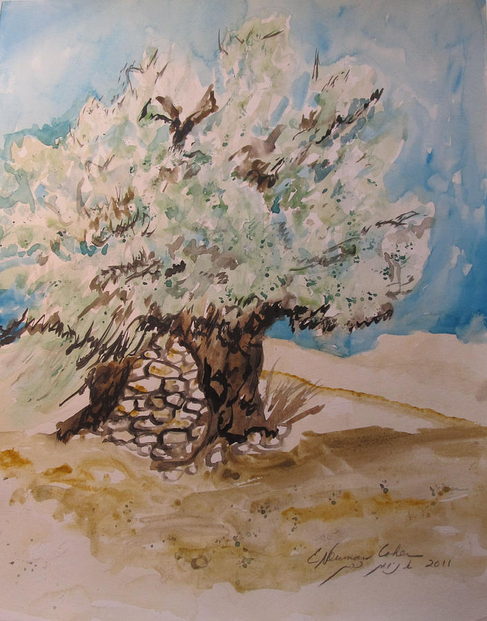 Stone Held Tree Painting by Esther Newman-Cohen