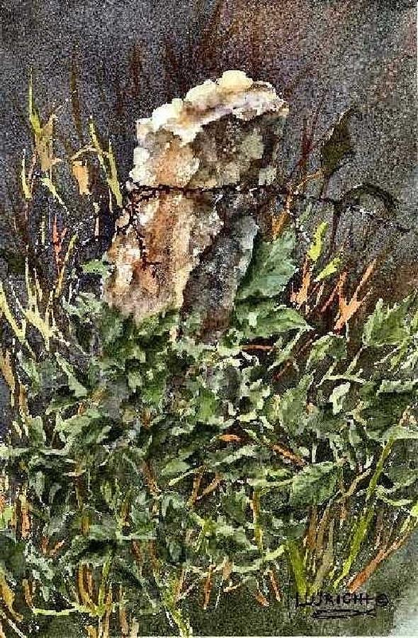 Stone Post with Gourd Vines Painting by Lynne Wright