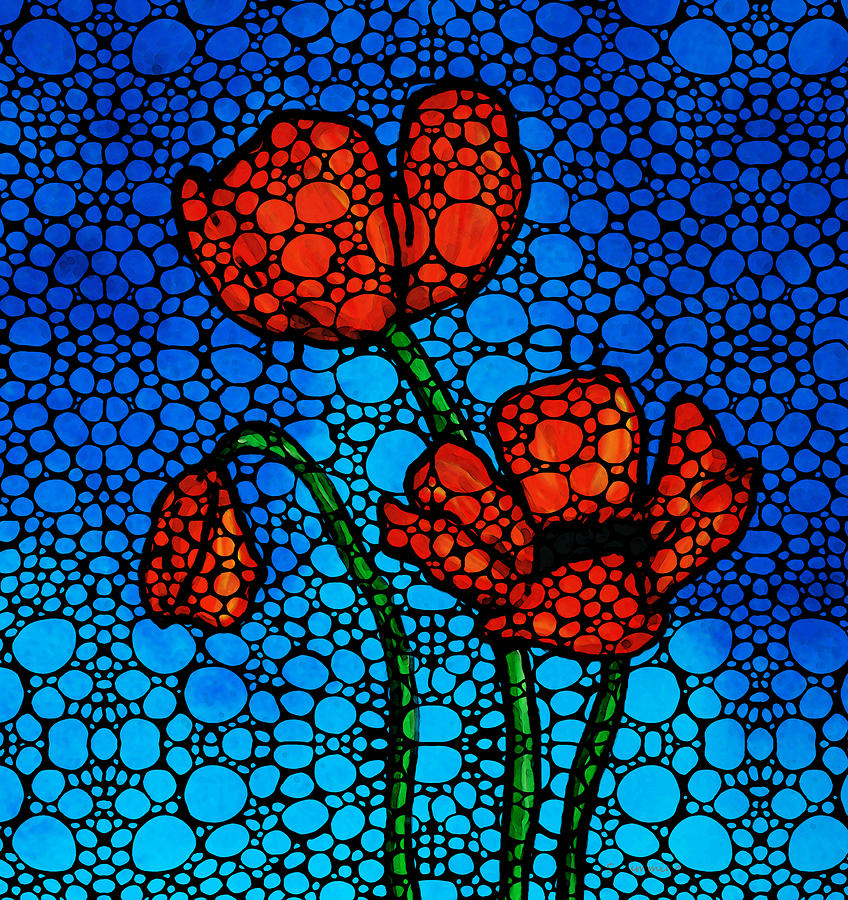 Stone Rockd Poppies by Sharon Cummings Painting by Sharon Cummings