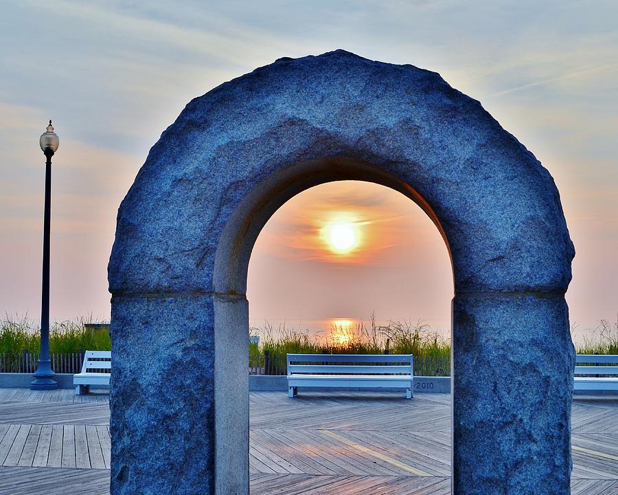 Fountain Photograph - Sunrise Through the Arch - Rehoboth Beach Delaware by Kim Bemis