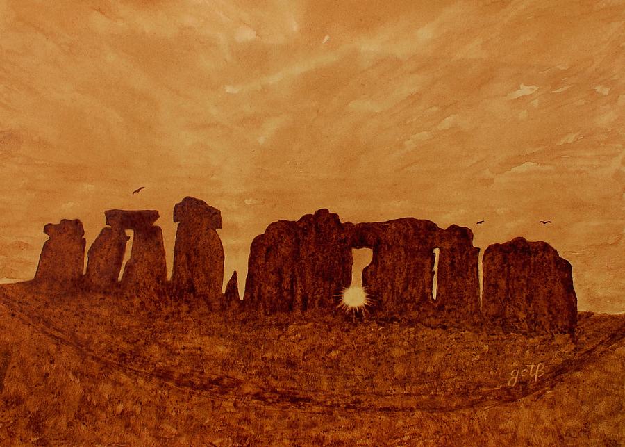 Stonehenge Solstice original coffee painting Painting by Georgeta  Blanaru