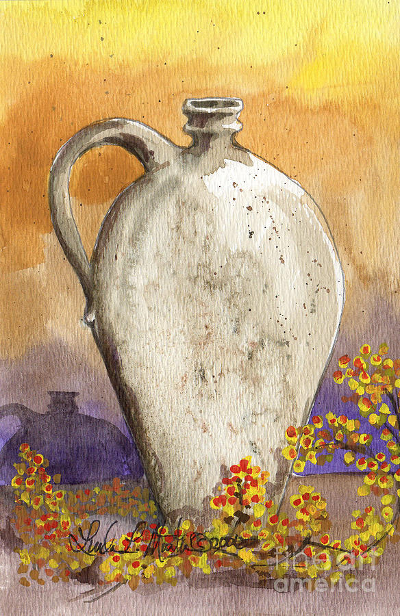 Stoneware Jug Painting by Linda L Martin