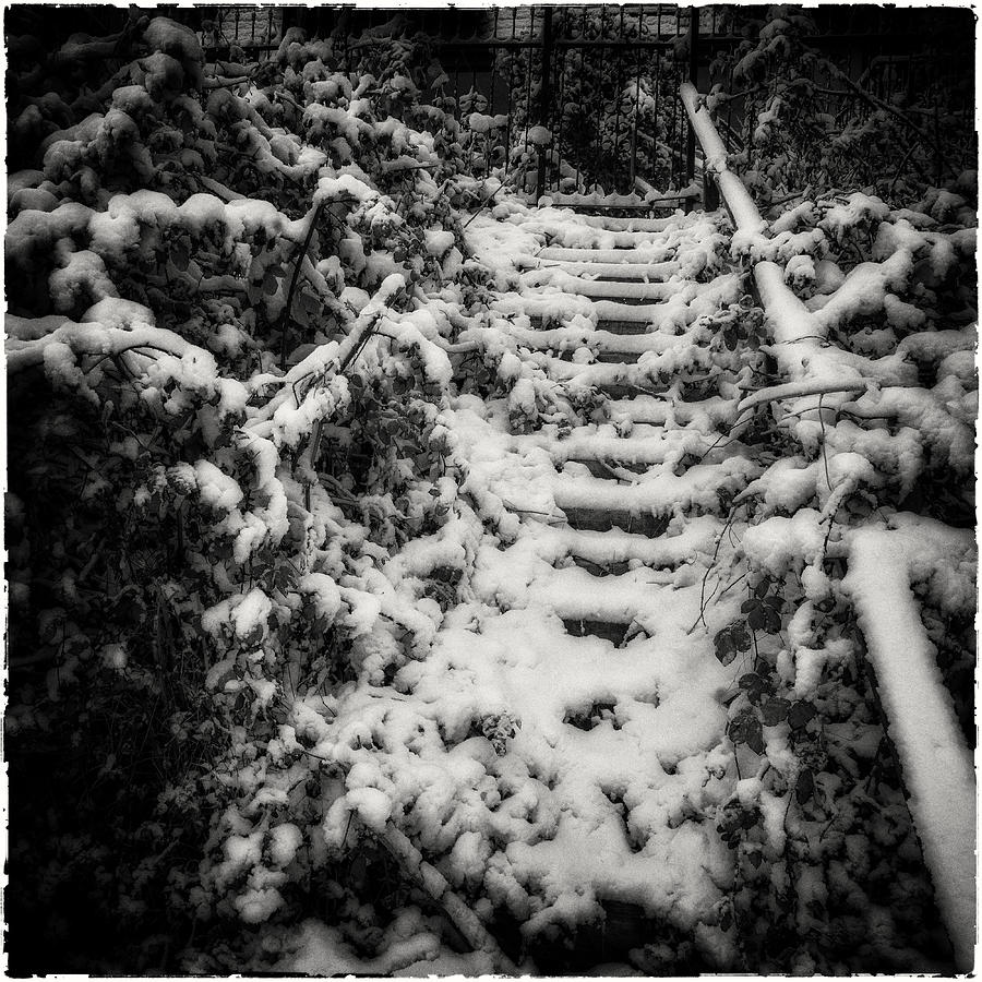 Black And White Photograph - Stony Steps covered with snow by Peter V Quenter