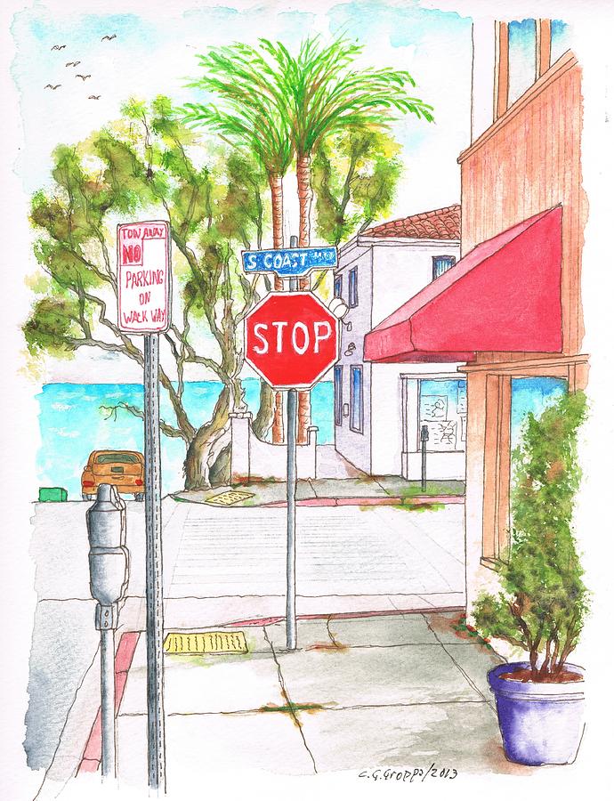 Stop sign in Laguna Beach - California Painting by Carlos G Groppa