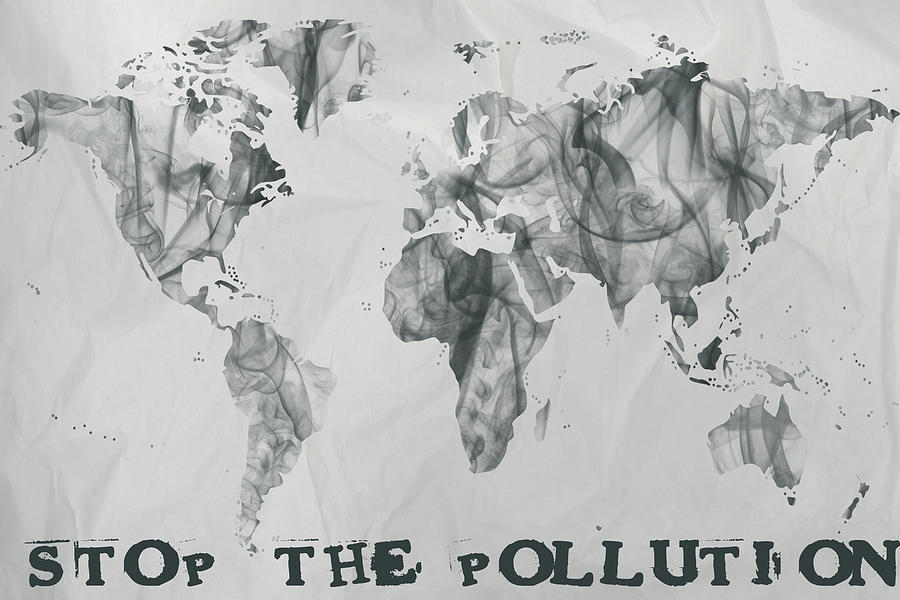 Stop the pollution world map smoke Painting by Eti Reid