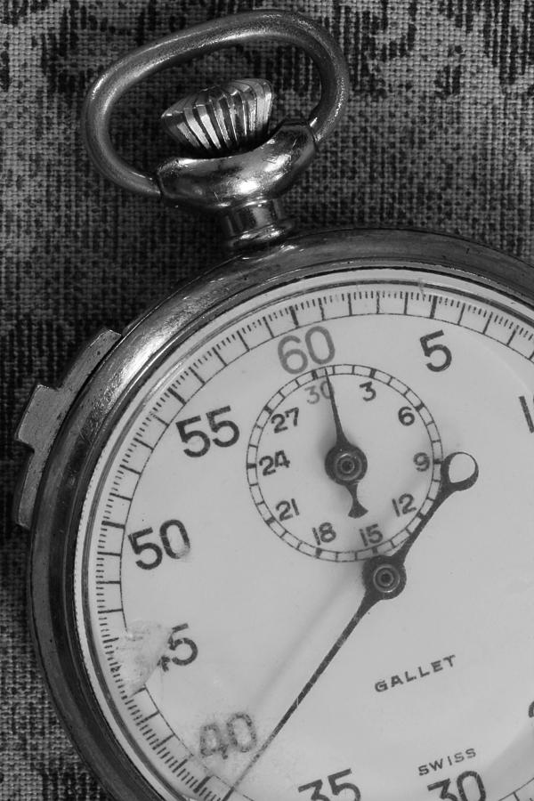Old Watch Photograph - Stop Watch 5 Black and White by Mary Bedy