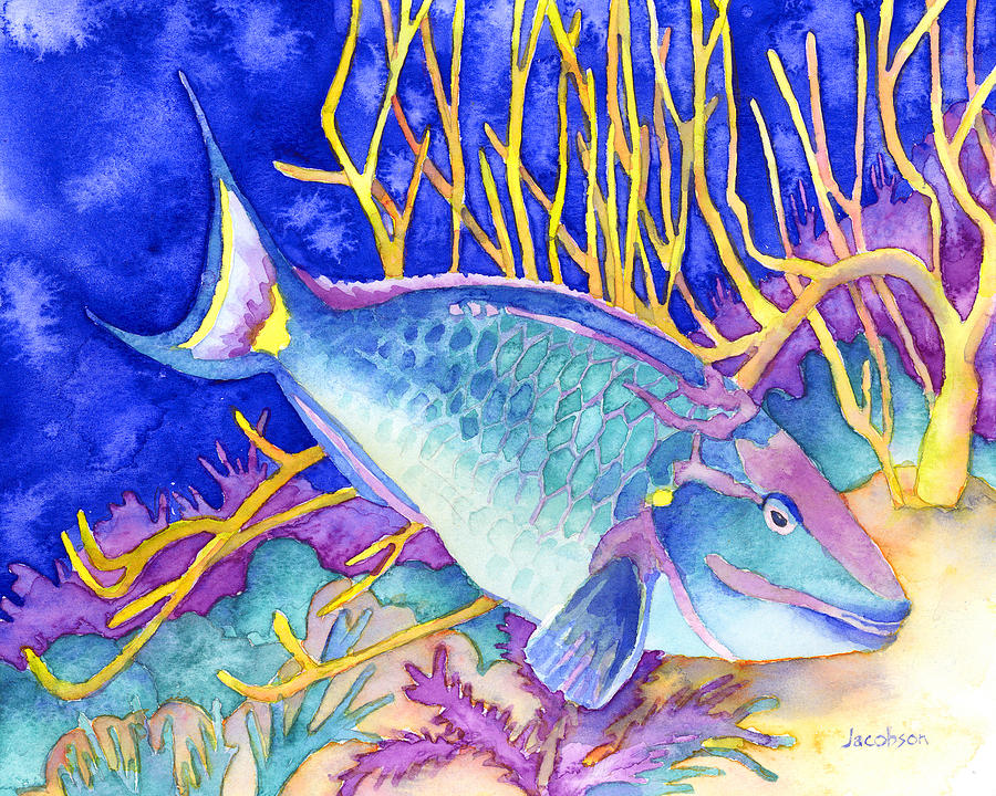 Stoplight Parrotfish Painting by Pauline Walsh Jacobson