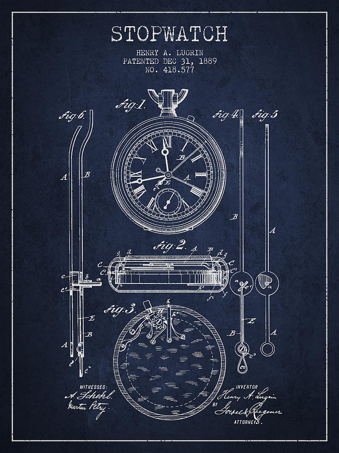 Vintage Digital Art - Stopwatch Patent Drawing From 1889 by Aged Pixel