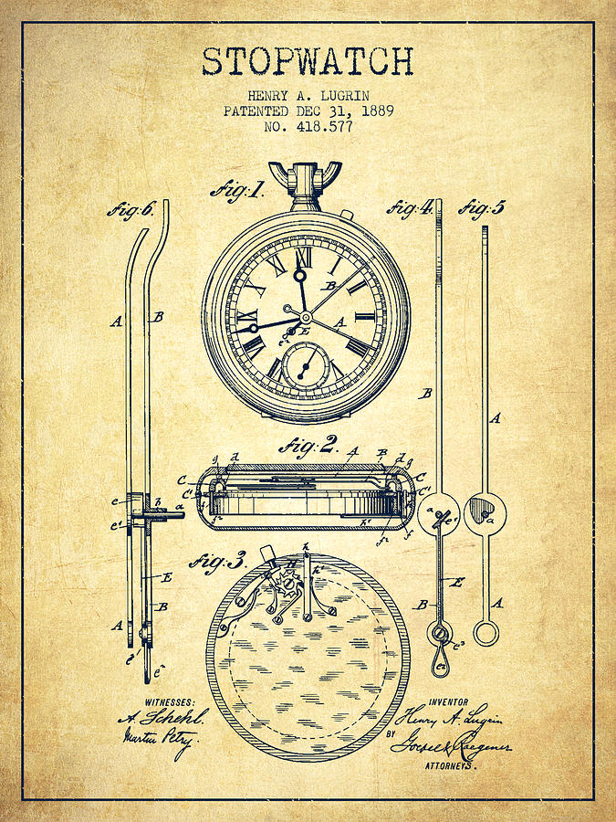 Stopwatch Patent Drawing From 1889 Vintage Digital Art by Aged Pixel