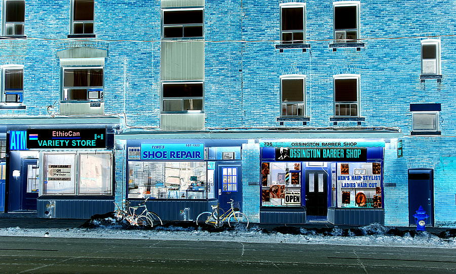 Brick Photograph - Stores on Ossington in Blue by Valentino Visentini