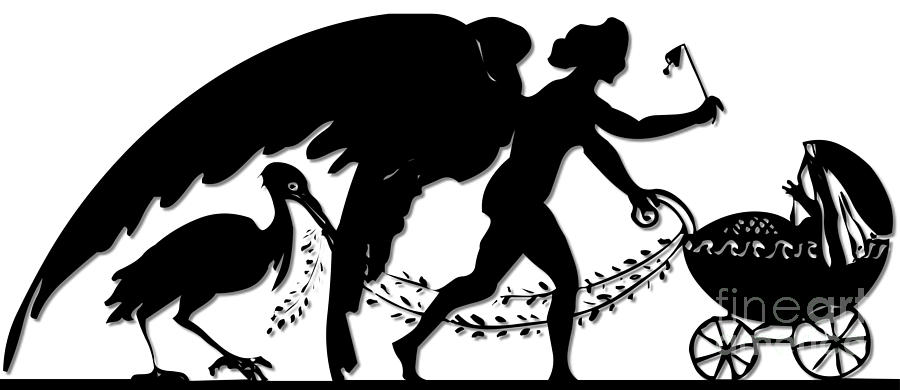Stork Angel and Baby in a Baby Buggy Silhouette Digital Art by Rose Santuci-Sofranko