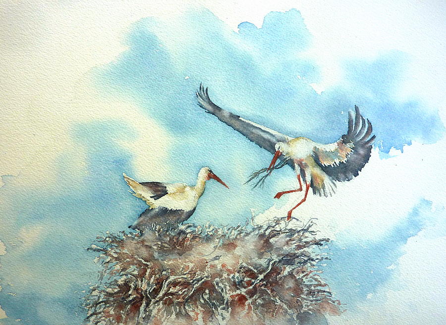 Stork Painting - Stork nest by Thomas Habermann