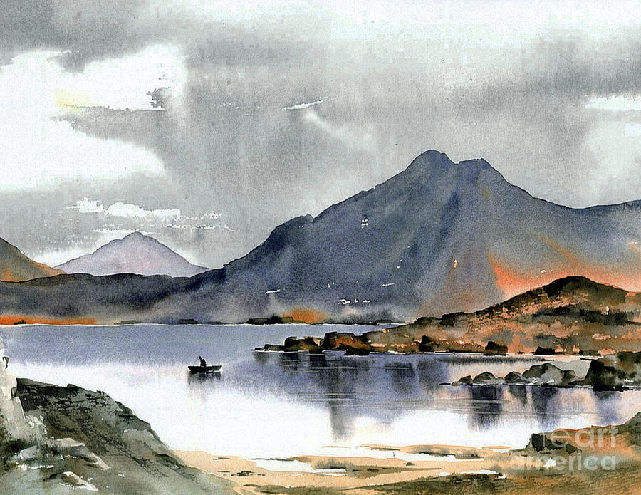 The calm  before the storm over Connemara Co Galaway Painting by Val Byrne