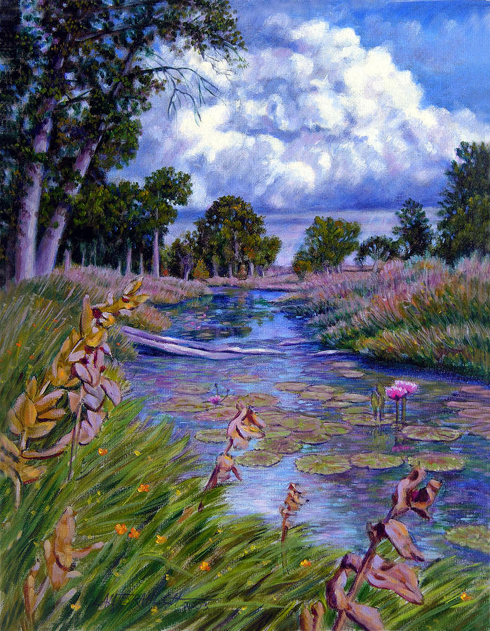 Storm Clouds Over Creek Painting by John Lautermilch