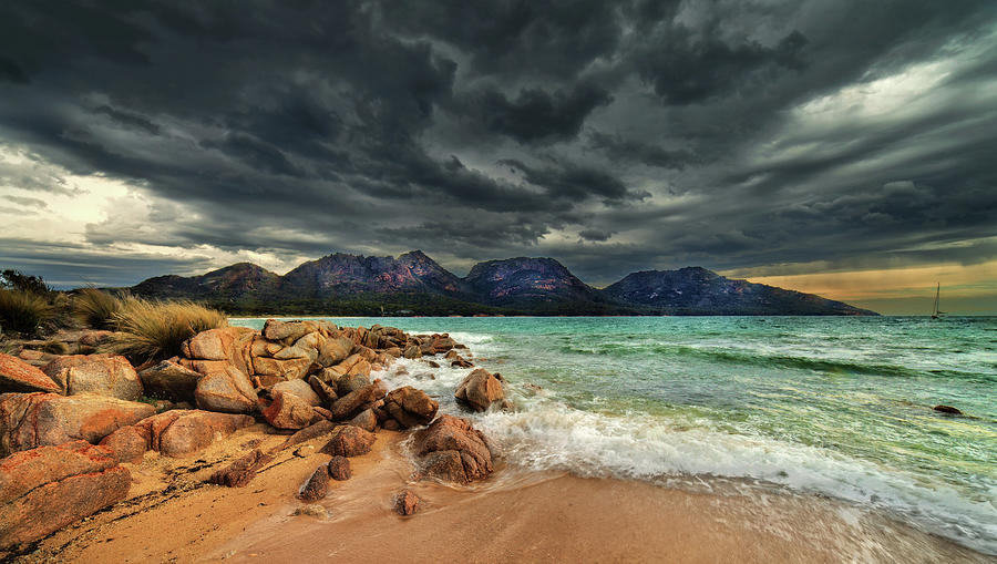 Storm Clouds Over Mountains And Beach Photograph by Steve Daggar Photography