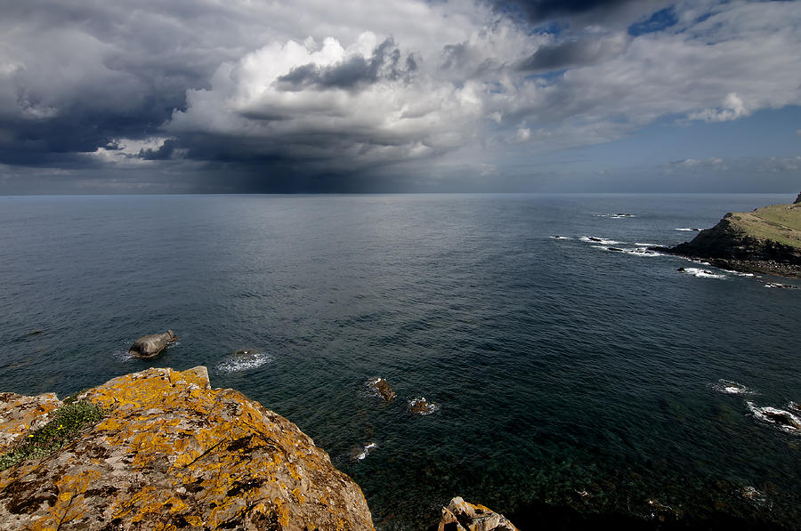 A Mediterranean sea view from Sa Mesquida in Minorca Island - Storm is coming to island shore Photograph by Pedro Cardona Llambias