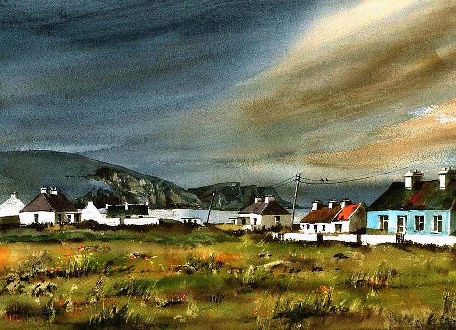 Storm over Keel Achill  Mayo Painting by Val Byrne