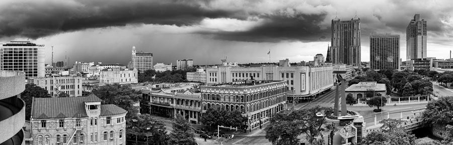 Black And White Photograph - Storm over San Antonio Texas Skyline by Silvio Ligutti