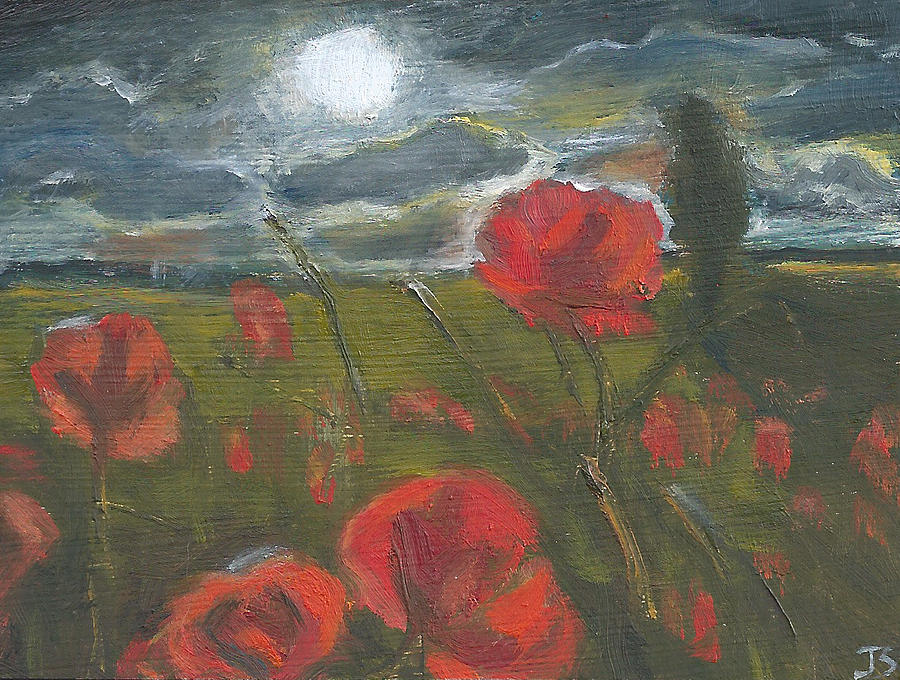 Storm Passing Night Poppies Painting by Jessmyne Stephenson