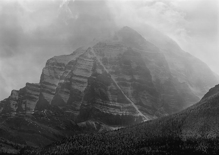 1M3556-BW-Storm raging over Mt. Temple Photograph by Ed  Cooper Photography