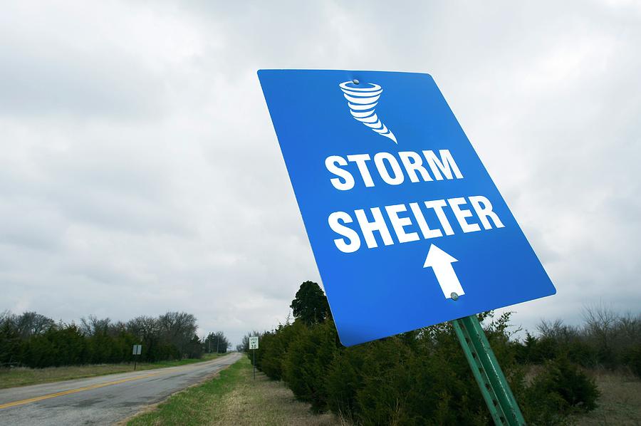 Storm Shelter Sign. Photograph by Jim Reed Photography/science Photo Library