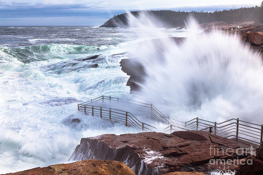 Storm waves at Thunder Hole Photograph by Susan Cole Kelly