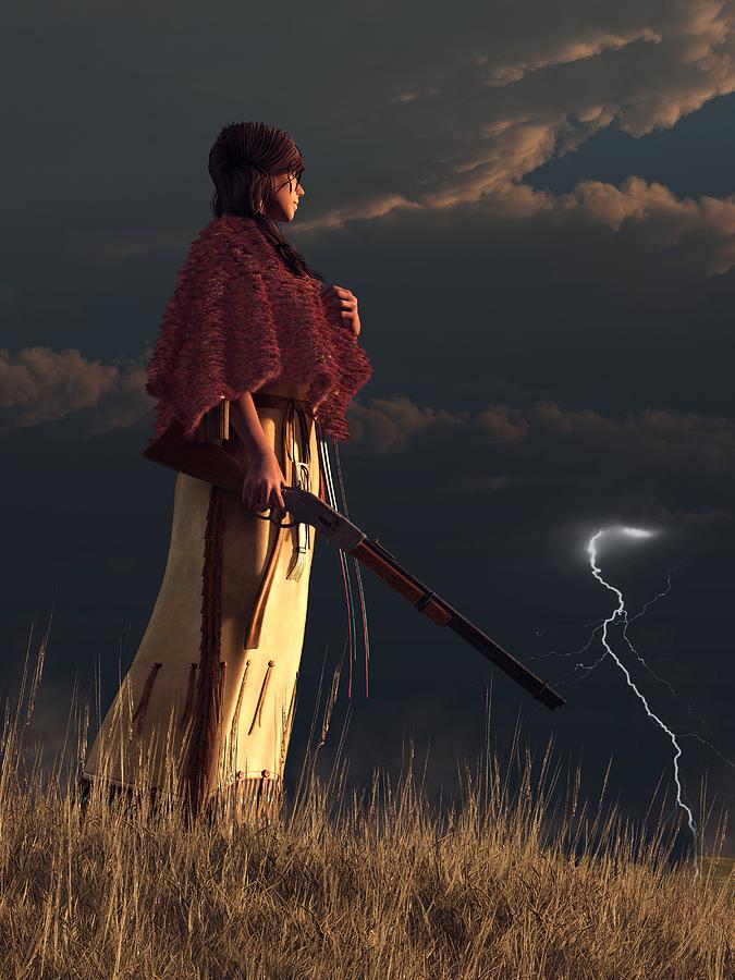 Native American Woman Digital Art - Stormwatcher by Daniel Eskridge