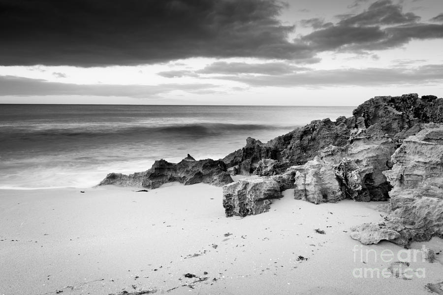 Stormy Beach Black and White Photograph by THP Creative
