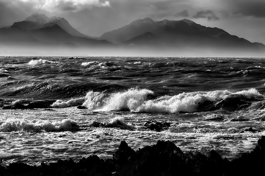 Stormy Coast New Zealand In Black And White Photograph by Amanda Stadther