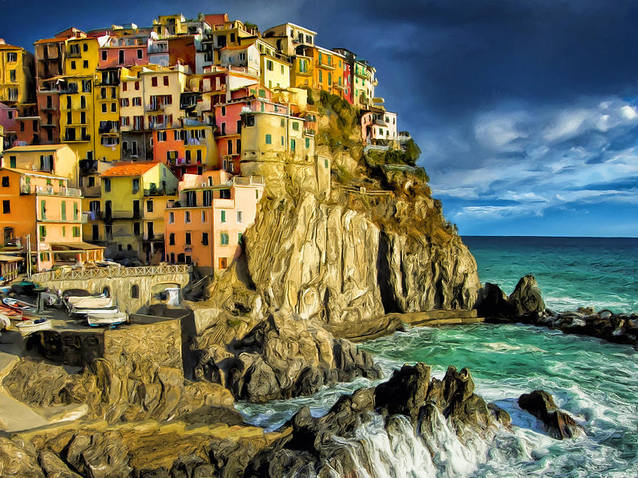 Stormy Painting - Stormy Day in Manarola - Cinque Terre by Dominic Piperata