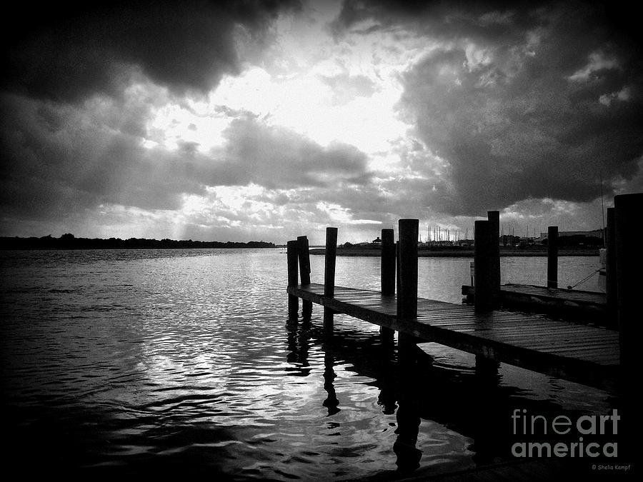 Stormy Docks - Black and White Photograph by Shelia Kempf