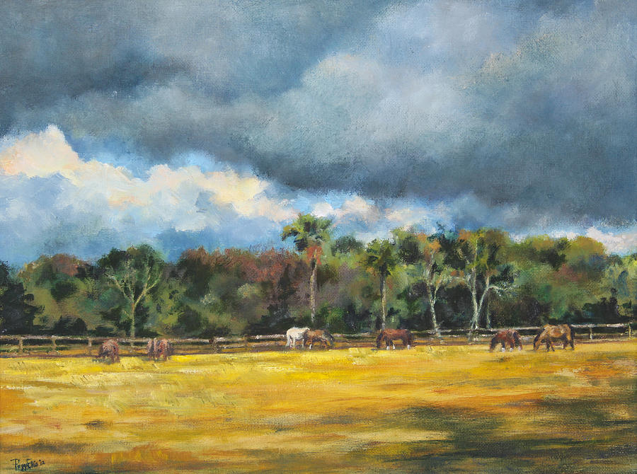 Horse Painting - Stormy Pasture by Peggy Ellis