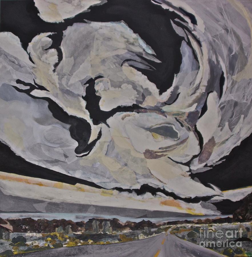 Black And White Mixed Media - Stormy roads - torn paper collage by Deborah Talbot - Kostisin