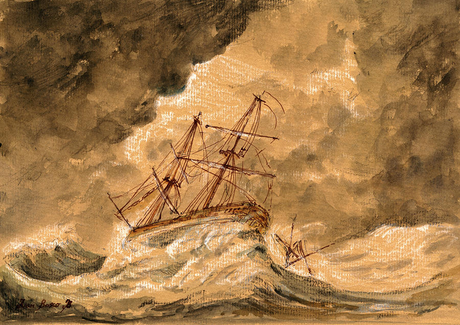 Sail Ship Painting - Stormy sea  by Juan  Bosco