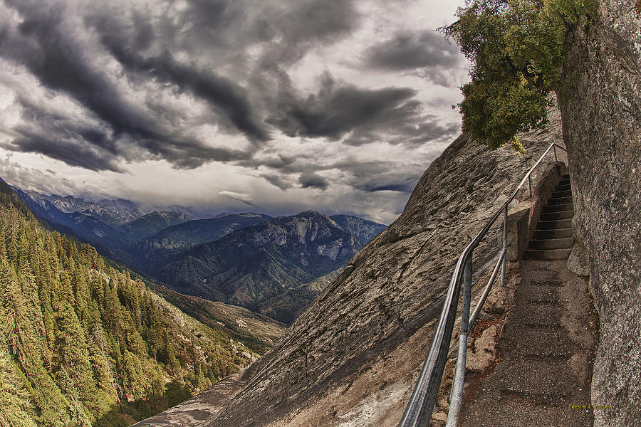 Stormy skies on Moro Rock Photograph by Angela Stanton