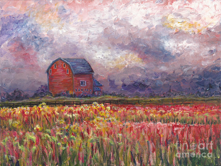 Stormy Sunflower Farm Painting by Nadine Rippelmeyer
